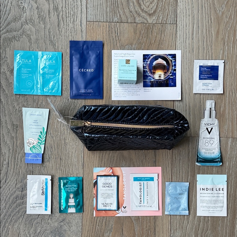 Estée Lauder & 12 Skincare Travel/Samples Blue Metallic Quilted Makeup Bag-9 x4